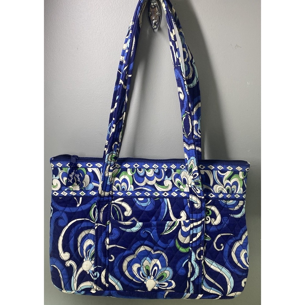 Vera Bradley Women Large Tote Bag Purse Mediterranean Blue Retired 19x15x4.5"EUC